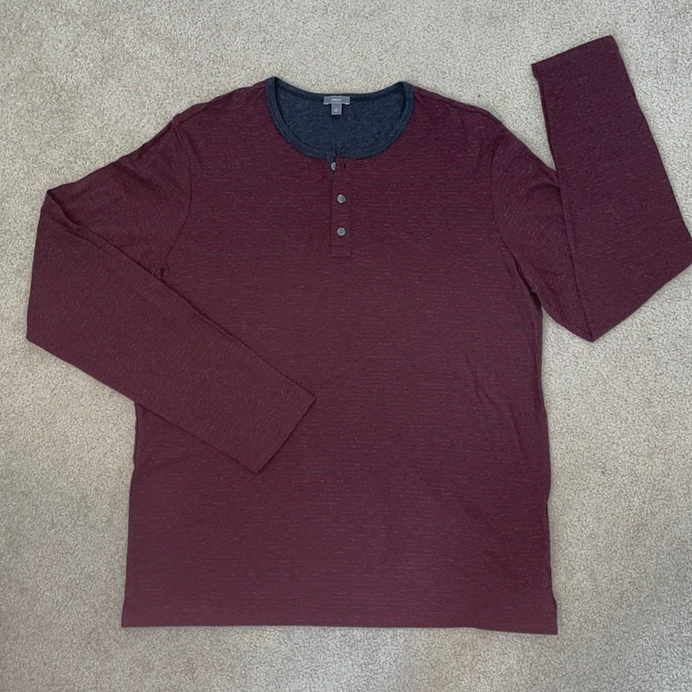 Vince Mens Long Sleeved Henley Shirt Size L